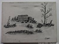 Full view of the original marker painting showing a boar in nature with grass and a tree, signed R. Spolar