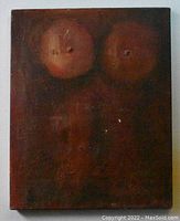 Full view of the original oil painting on canvas, showing the dark, shadowy depiction of owls or circular abstract shapes resembling owl faces.