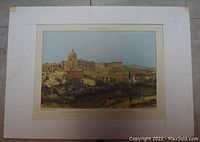 Full view of color print titled Rome Dans Sa Grandeur depicting Vatican City with St. Peter's Basilica.