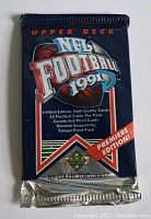 Front view of sealed Upper Deck NFL Football 1991 sports card pack showing branding, year, and edition details.