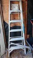 Full view of the 6-foot aluminum step ladder showing paint stains and condition