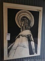 Full frontal view of framed drawing showing overall composition and frame