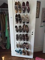 Full view of hanging shoe organizer with all pairs