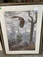 Full view of framed eagle print showing the entire artwork, matting, and frame in a vertical rectangular format.