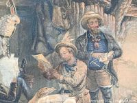 Close-up showing detailed figures in the engraving, highlighting the style and subject matter.