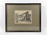 Framed original antique engraving showing entire frame and matte border
