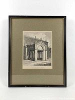 Framed black and white print depicting South Porch, Great Massingham Church with beige/green mat and black frame.