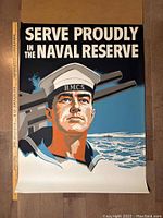 Full view of the poster featuring a Canadian sailor, text 'Serve Proudly in the Naval Reserve'.