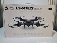 Box of Holy Stone HS-SERIES HS110D FPV drone showing the drone image and printed specifications.