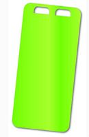 Top view of a bright green rectangular sled with two carrying handles at the top end.