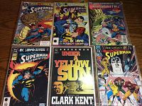 Lot of six DC Comics Superman items including comics and a novel with visible usage wear