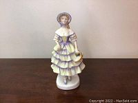 Front view of the Royal Doulton 'Meg' figurine depicting the full front details of dress, face, and basket.