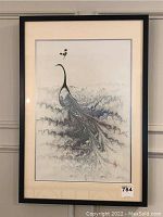 Framed peacock art print full view