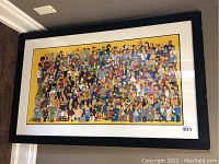 Full framed and matted picture featuring a large group of Simpsons characters showing the entire artwork and frame.