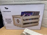 Photo of the Crosley Record Storage Crate box with image of the crate holding vinyl records on the front.