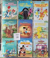 Front view of 9 little golden books featuring various animal and Muppet characters. Covers show colorful illustrations and some wear.