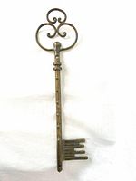 Front view of the cast iron skeleton key hanger, showing detailed decorative top and pronged bit.