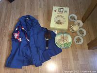 Blue jacket, boxed Bunnykins cup and dish, Bunnykins cups and saucers, 3D carousel horse wall decoration on floor