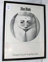 Full view of framed promo poster for Man Made 1971 LP with visible label and condition details