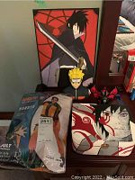 Close-up of Naruto costume in protective packaging with tag and label visible.