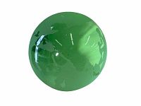 Top view of the green glass etched globe paperweight, showing detailed etching of continents.