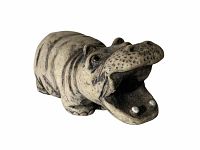 Front angle view of vintage hippo figurine with open mouth and detailed skin texture