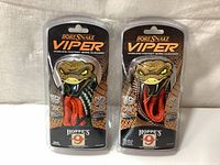 Front view of two Hoppe's 9 Bore Snake Viper bore cleaner packages showing product graphics and labels for 20 gauge and 7mm caliber.