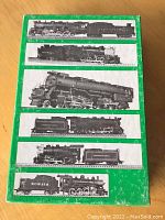 Green box with black and white images of the PRR K-4 Pacific train model by Bowser Manufacturing on the top and side, showing the kit's branding and model number.