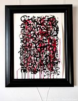 Frontal view of the framed painting showing full artwork and black frame