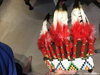 Close-up of feather tips and beadwork headband