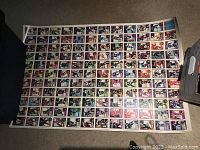 Full view of one uncut sheet showing all rows of hockey cards