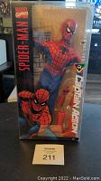 Full front view of unopened Marvel Comics Spider-Man 1/6 scale Captain Action suit in box with artwork and figure visible.