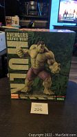 Front view of the Hulk statue box showing Hulk in a fighting stance, with 'AVENGERS MARVEL NOW!' branding and 1/10 scale indicated.