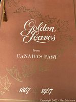 Front cover of the vintage booklet titled 'Golden Leaves from Canada's Past 1867-1967' with gold embossed leaf accents and white lettering.