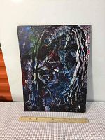 Full front view of the original oil painting on board showing the scratched-in figures and textured colors