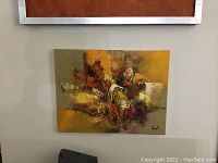 Front view of the abstract oil painting on canvas by Wuayta, showing the full artwork with warm earthy tones and abstract details.