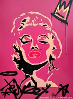 Full frontal view of canvas painting against dark backdrop