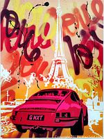 Front view of entire canvas showing Porsche, Eiffel Tower and graffiti background