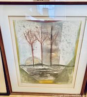 Framed and matted abstract landscape art print featuring trees, by Georges Petit.