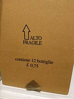 Box labeled for 12 bottles with 0.75 liter capacity