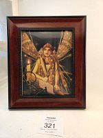 Full view of framed print titled 'The Letter' by David Delamare, showing the artwork and wooden frame with beaded trim.