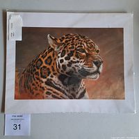 Photo showing the full jaguar print with description tags visible.