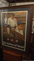 Full view of framed artwork 'The Sultan of Swat' showing Babe Ruth in multiple images including signature and title text.