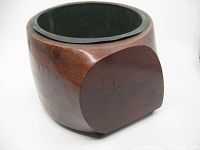 Photo of original wooden hub section from a WW1 Royal Air Force British airplane propeller showing overall shape and condition including metal inner liner