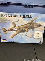 Front of the box showing B-25J Mitchell WWII bomber artwork and Revell branding