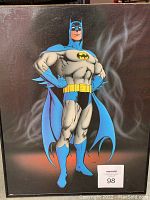 Photo of vintage Batman picture showing classic character in blue and gray with yellow belt