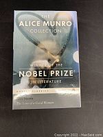 Front view of the book holder showing 'The Alice Munro Collection - Winner of the Nobel Prize in Literature'