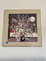 Framed print of colorful flowers with a full moon at night by Georg Ravol 74.