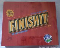 Front of game box showing 'FinishIt' branding, tagline and logo.