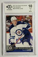 Front of the graded hockey card showing Patrik Laine in Winnipeg Jets jersey, BCCG grading 10 Mint or Better